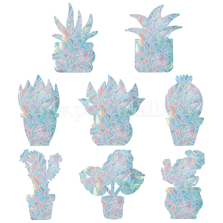 GORGECRAFT 16PCS Potted Plants Window Clings Flowerpot Anti Collision Rainbow Window Stickers for Birds Strike Decals Non Adhesive Prismatic Energy Vinyl Film for Sliding Doors Windows Glass DIY-WH0256-028-1