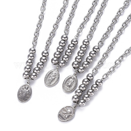 304 Stainless Steel Pendant Necklaces NJEW-O113-07P-1