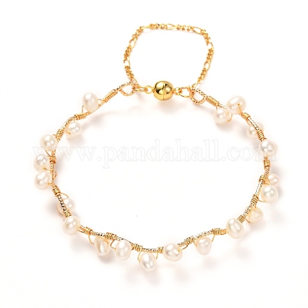 Brazalete trenzado de perlas naturales para niña mujer BJEW-JB06830-01-1