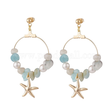 Aretes colgantes con perlas de astillas de amazonita natural EJEW-TA00035-01-1