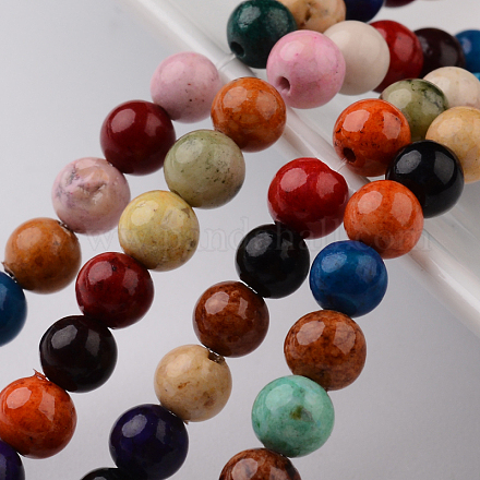 Dyed Natural Fossil Beads Strands G-E328-4mm-M-1