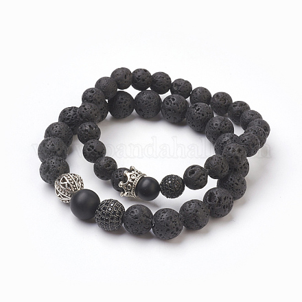 Natural Lava Rock Beads Stretch Bracelets Sets BJEW-JB03879-1