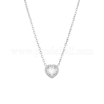 Halskette mit Herzanhänger aus weißem Zirkonia und Edelstahlketten OQ9710-5-1