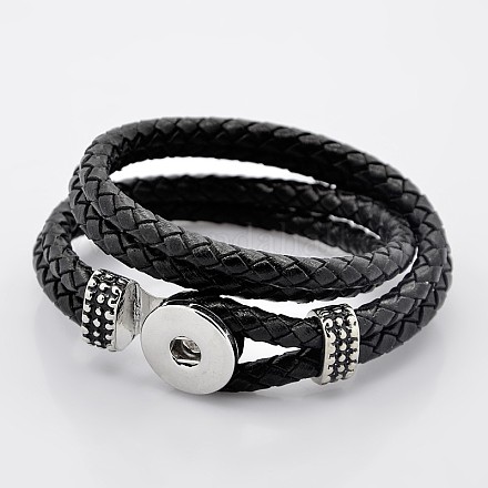 Two Loops Wrap Leather Cord Snap Bracelet Making MAK-N002-03-1