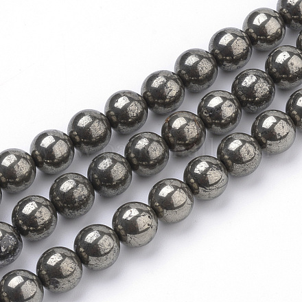 Natürliche Pyrit Perlen Stränge G-S249-01-4mm-1