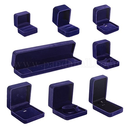 恩人のベルベットボックス  指輪、イヤリング、ペンダント、ブレスレットボックス  正方形と長方形  マリンブルー  8個/セット VBOX-BC0001-02-1
