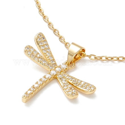 Clear Cubic Zirconia Dragonfly Pendant Necklace NJEW-O125-18G-1