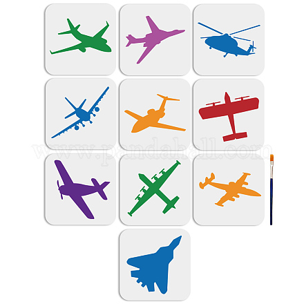 MAYJOYDIY 10pcs Airplane Stencil Template Airplane Stencils for Painting 6×6inch with Paint Brush Fighter Jets Helicopter Stencil DIY Painting Craft Wall Canvas Home Decor DIY-MA0002-51-1