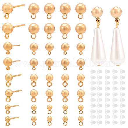 BENECREAT 40Pcs 4 Size Rack Plating Brass Ball Stud Earring Post KK-BC0009-94-1