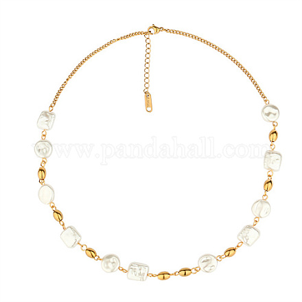Collier de perles naturelles carrées et rondes avec chaînes en acier inoxydable pour femmes SX4591-1-1