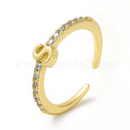 Clear Cubic Zirconia Initial Letter Open Cuff Ring RJEW-H120-09G-S-1