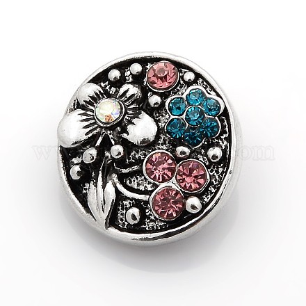 Плоские круглые кнопки сплава цинка эмали ювелирных изделий пружинные резной цветок SNAP-N010-82A-NR-1