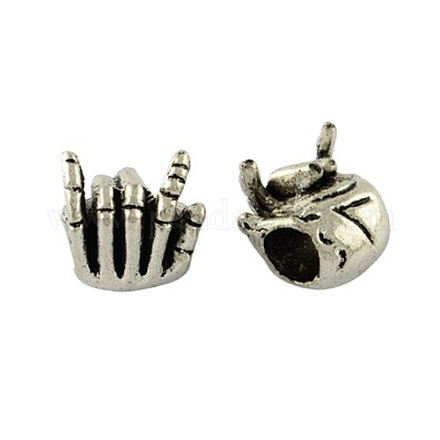 Antique Silver Tone Alloy Skeleton Hand Large Hole European Beads X-MPDL-12898-AS-RS-1