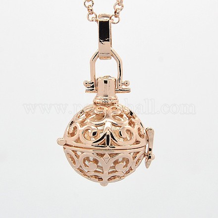 Rose Gold Brass Pregnancy Chime Ball Pendant Necklaces NJEW-F053-02RG-12-1