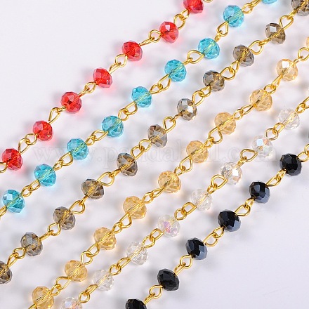 Handmade Rondelle Glass Beads Chains for Necklaces Bracelets Making AJEW-JB00037-1