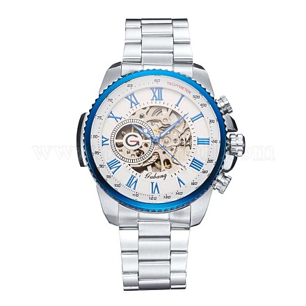 合金の腕時計ヘッド機械式時計  ステンレス製の時計バンド付き  ブルー＆ステンレス鋼色  220x20ミリメートル  ウオッチヘッド：51x52x14.5ミリメートル ：ウオッチフェス：39ミリメートル WACH-L044-03D-1