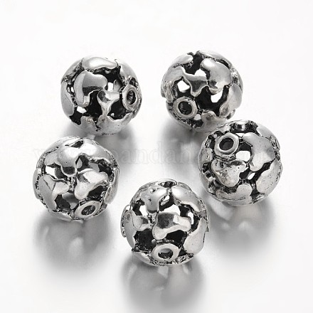 Alliage de style tibétain perles rondes creuse TIBEB-M029-01-1