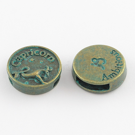 Antike Bronze & grüne Patina plattierte flache runde Zinklegierungs-Diacharme X-PALLOY-Q307-03-NR-1
