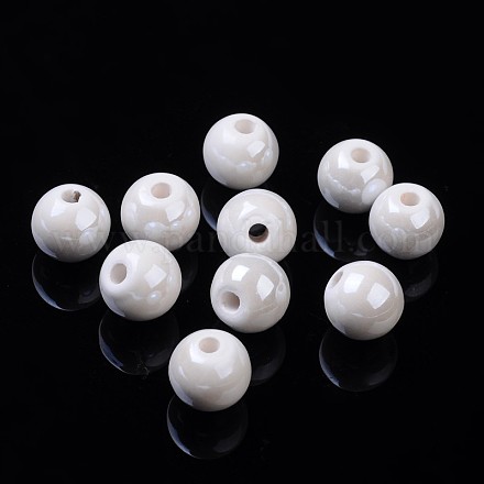 Pearlized Handmade Porcelain Round Beads X-PORC-S489-10mm-01-1