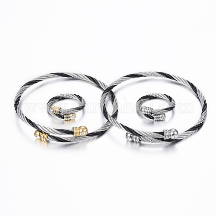Trendy 304 Stainless Steel Torque Bangles & Rings Sets SJEW-H073-08-1