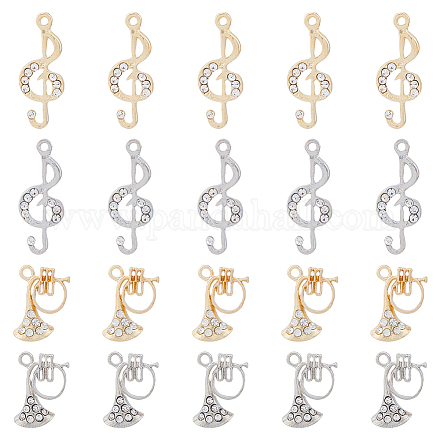 SUPERFINDINGS 20Pcs 4 Style Rack Plating Charms Alloy Rhinestone Pendants Platinum Golden Musical Note Instruments Charms Sparkling Rhinestone Charms for Jewelry Making ALRI-FH0001-15-1