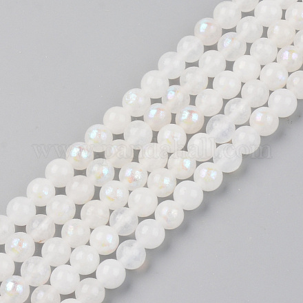 Brins de perles de pierre de lune blanche naturelle galvanisées G-S369-012B-C-1