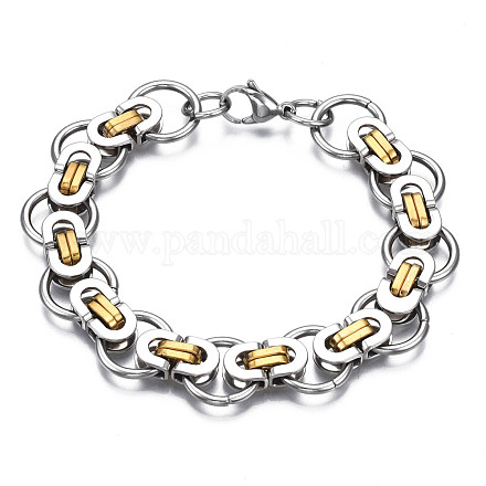 Ion Plating(IP) Two Tone 201 Stainless Steel Byzantine Chain Bracelet for Men Women BJEW-S057-90-1