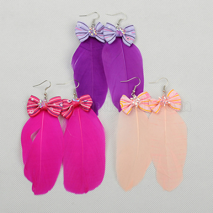 Fashion Feather Earrings EJEW-D006-60-1