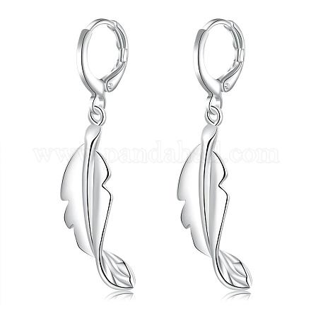 Beautiful Design Silver Color Plated Brass Leaf Dangle Earrings EJEW-BB00702-1