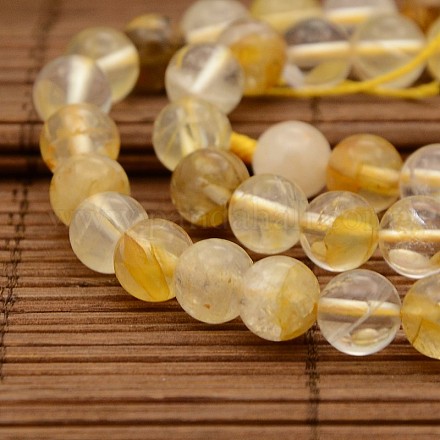 Brins de perles rondes de quartz hématoïde jaune de pierres précieuses naturelles G-N0078-8mm-01-1