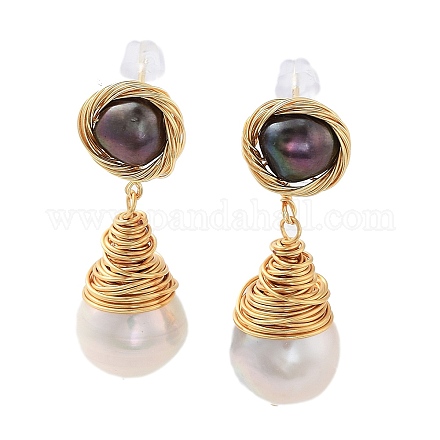 Boucles d'oreille en perles naturelles EJEW-P256-17G-1