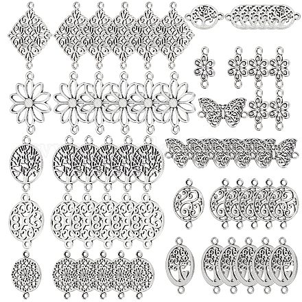 SUNNYCLUE 1 Box 100Pcs 10 Styles Tibetan Style Alloy connectors Charms Flower Flat Round Pendants Butterfly Heart Links Connector Chakra Jewellery Findings for DIY Earring Bracelet Making TIBE-SC0001-22AS-1