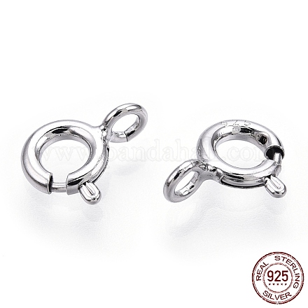 Rhodium Plated 925 Sterling Silver Spring Ring Clasps STER-T004-81A-P-1