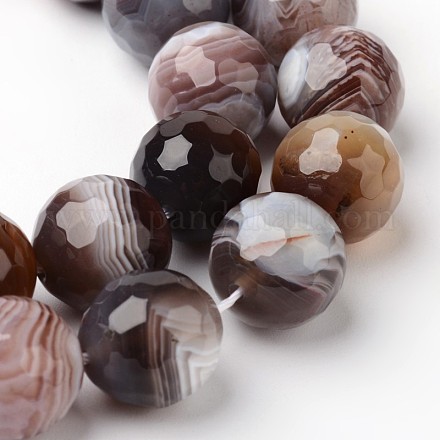 Faceted Natural Botswana Agate Round Bead Strands G-F261-02-12mm-1