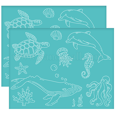 粘着性のシルクスクリーン印刷ステンシル  木に塗るため  DIYデコレーションTシャツ生地  ターコイズ  海洋性動物  280x220mm DIY-WH0338-072-1