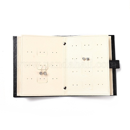 ポータブル pu レザー イヤリング ホルダー折り畳み式の本  女性の女の子のためのジュエリー収納ブック  ブラック  18.5x13.7x4cm  穴：2mm  4枚  8ページ/枚 LBOX-H001-01-1