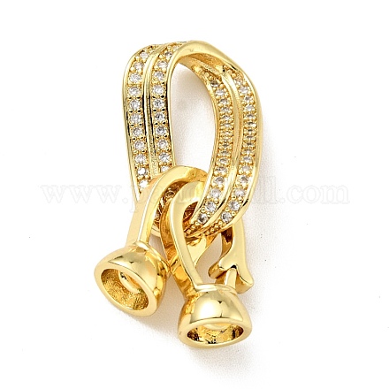 Rack Plating Brass Micro Pave Clear Cubic Zirconia Fold Over Clasps KK-E034-49G-1