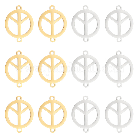 UNICRAFTALE 12Pcs 2 Colors Hollow Peace Sign Link Charms 201 Stainless Steel Connector Charms Laser Cut Flat Round Metal Links Pendant for Jewelry Making Hole 1.5mm Golden Stainless Steel Color STAS-UN0036-93-1