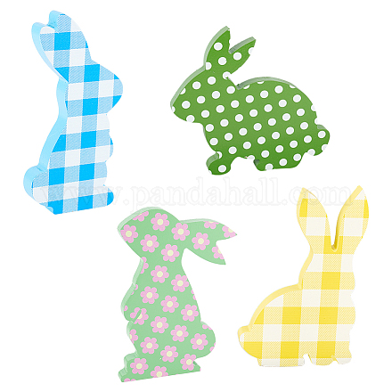 Globleland 4Pcs 4 Style Wood Rabbit Diaplay Decorations AJEW-GL0002-05-1