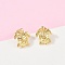 Brass Stud Earrings, Tortoise, Real 18K Gold Plated, 8.5x7.5mm