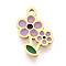 304 Stainless Steel Enamel Charms, Flower Charm, Ion Plating(IP), Real 14K Gold Plated, Plum, 12.2x7.5x0.9mm, Hole: 1mm