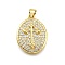 Rack Plating Brass Micro Pave Cubic Zirconia Pendants, Oval with Cross, Cadmium Free & Lead Free, Long-Lasting Plated, Real 18K Gold Plated, 22.5x17x3mm, Hole: 5x3.5mm