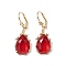 Glass Leverback Earring, with Brass Finding, Teardrop, Red, 40.5x14.5mm