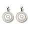 304 Stainless Steel Pendants, Flat Round Shell Charms with Letter, Stainless Steel Color, Letter Q, 20.5x17.5x1.5mm, Hole: 2.5x4.5mm