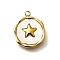 304 Stainless Steel Pendants, Flat Round, with Shell, Real 18K Gold Plated, Ion Plating(IP), Star, 15.5x12.5x2.5mm, Hole: 1.5mm