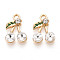 Alloy Rhinestone Pendants, with Enamel, Light Gold, Cherry, Crystal, 16x11x4mm, Hole: 1.4mm