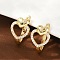 Brass Micro Pave Clear Cubic Zirconia Clip-on Earrings, Rack Plating, Long-Lasting Plated, Lead Free & Cadmium Free, Real 18K Gold Plated, Heart, 19~22x14mm