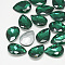 Pointed Back Glass Rhinestone Cabochons, Back Plated, Faceted, teardrop, Med.Emerald, 6x4x2.5mm