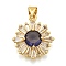 Brass Micro Pave Cubic Zirconia Pendants, Flower, Rack Plating, Long-Lasting Plated, Lead Free & Cadmium Free, Real 18K Gold Plated, Purple, 19x16.5x5mm, Hole: 5x3mm