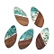 Transparent Resin and Walnut Wood Pendants, Teardrop Charms with Gold Foil, Dark Cyan, 48.5x23.5x3.5mm, Hole: 2mm
